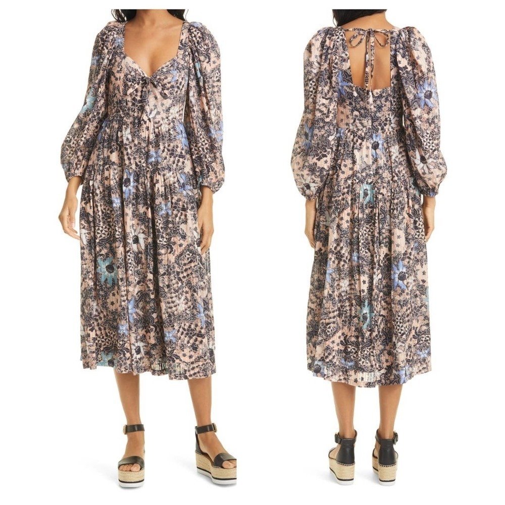 NWT ULLA JOHNSON Kemala Floral Long Sleeve Dress (0)